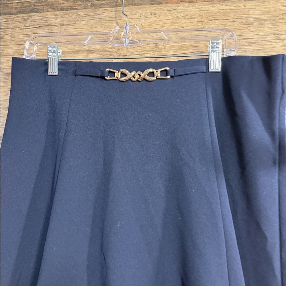 Roz & Ali Navy A-Line Skirt with Gold Accent - Picture 2 of 9